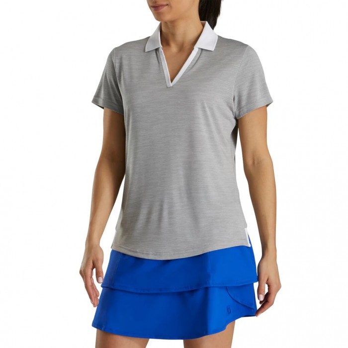 Grey / White Women's Footjoy Open Placket Space Dye Shirts | US-03612CG