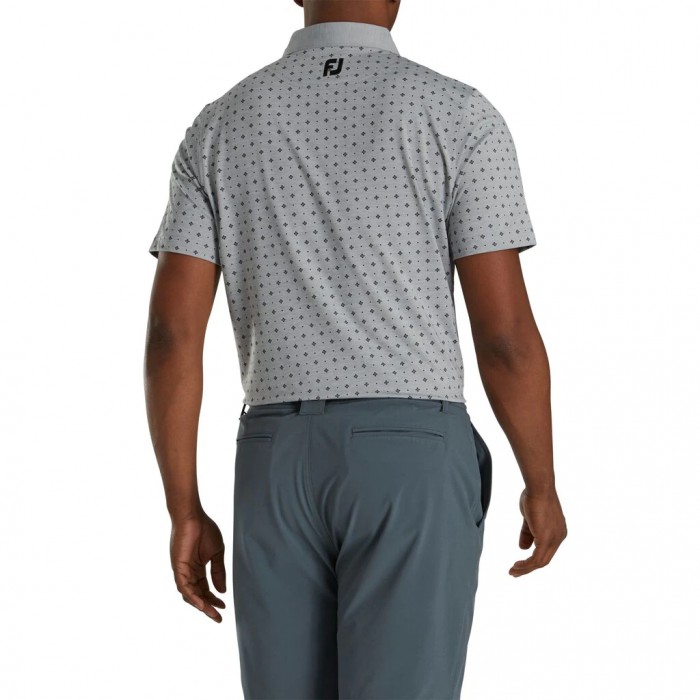 Heather Grey / Black Men's Footjoy Athletic Fit Deco Print Self Collar Shirts | US-70932MP