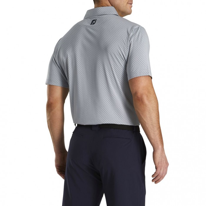 Heather Grey Men's Footjoy Stretch Lisle Dot Print Self Collar Shirts | US-59280BQ