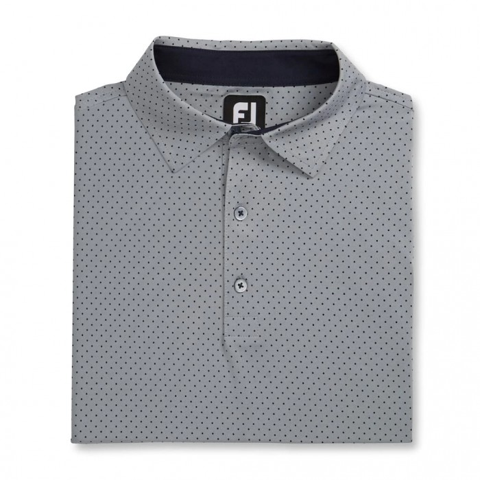 Heather Grey Men\'s Footjoy Stretch Lisle Dot Print Self Collar Shirts | US-59280BQ