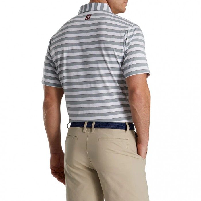 Heather Grey / White / Merlot Men's Footjoy Regency Stripe Lisle Self Collar Shirts | US-35698AH