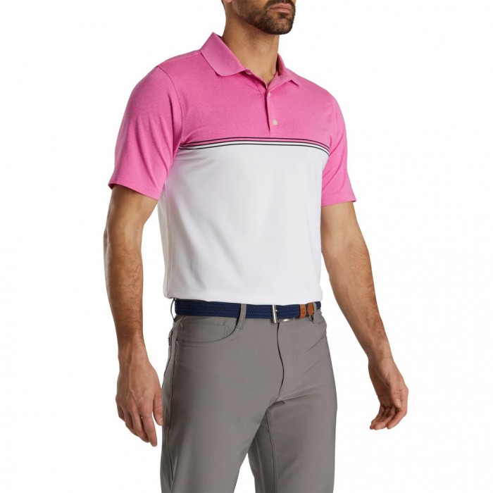 Heather Hot Pink / White / Black Men's Footjoy Color Block Lisle Knit Collar Shirts | US-91203CO