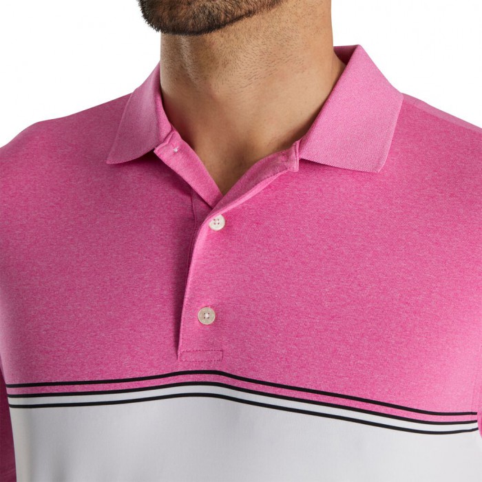 Heather Hot Pink / White / Black Men's Footjoy Color Block Lisle Knit Collar Shirts | US-91203CO