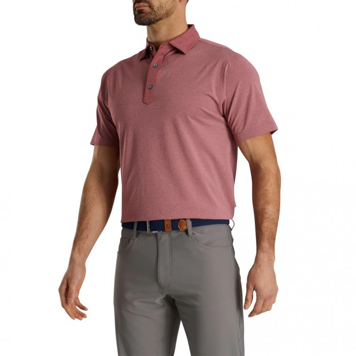 Heather Merlot / White Men's Footjoy Diamond Line Print Lisle Self Collar Shirts | US-81604FN