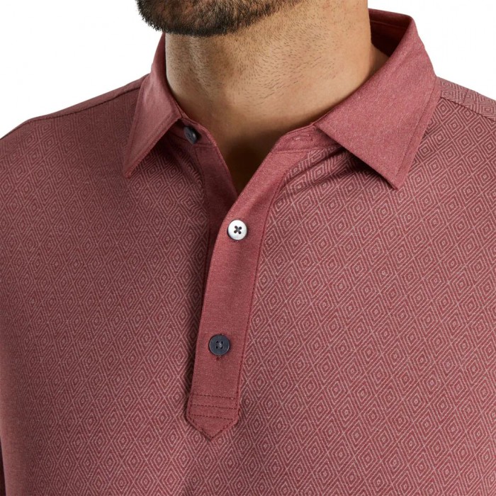 Heather Merlot / White Men's Footjoy Diamond Line Print Lisle Self Collar Shirts | US-81604FN