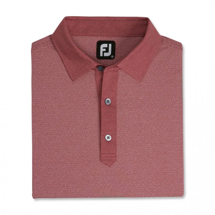 Heather Merlot / White Men\'s Footjoy Diamond Line Print Lisle Self Collar Shirts | US-81604FN