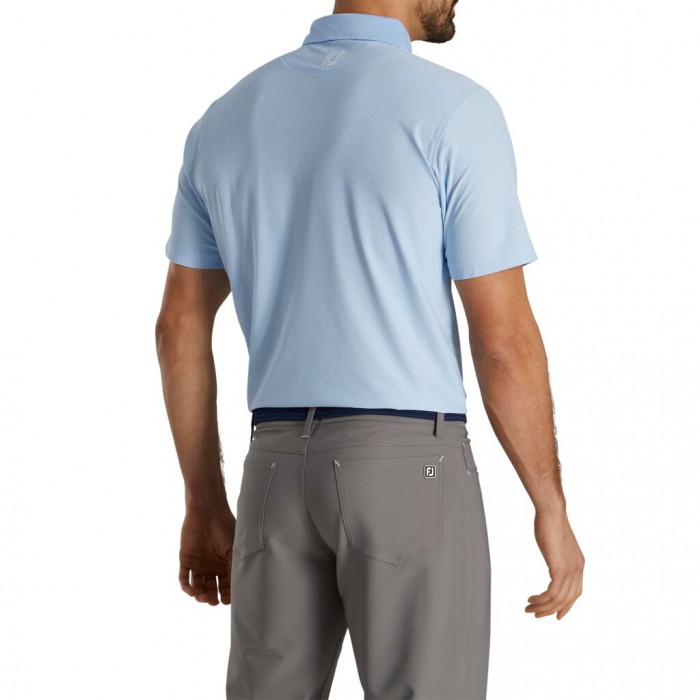 Heather Sky / White Men's Footjoy Diamond Line Print Lisle Self Collar Shirts | US-37198LE