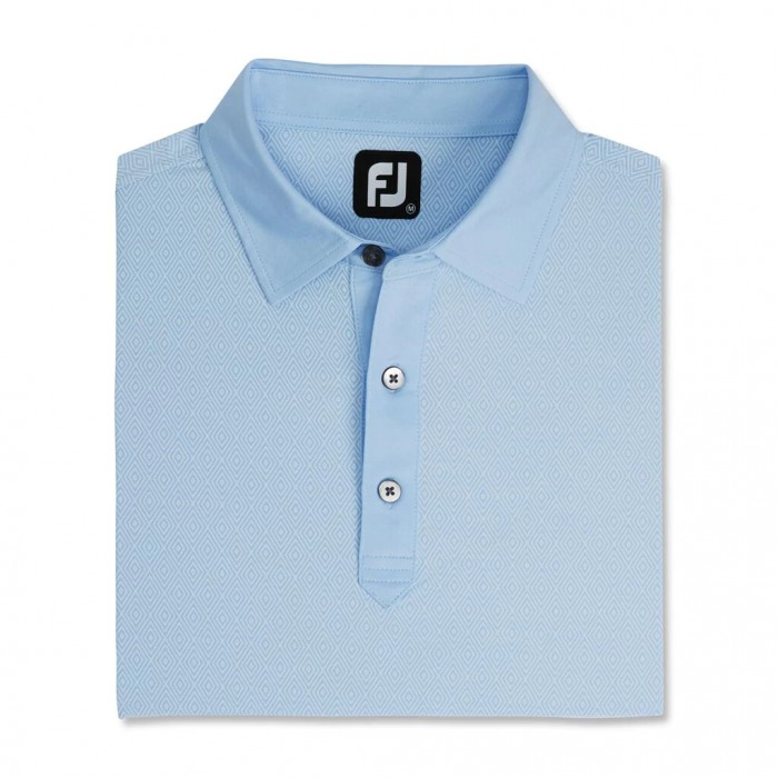 Heather Sky / White Men\'s Footjoy Diamond Line Print Lisle Self Collar Shirts | US-37198LE