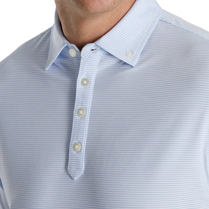 Heather Sky / White Men's Footjoy Feeder Stripe Lisle Buttondown Collar Shirts | US-63579FE