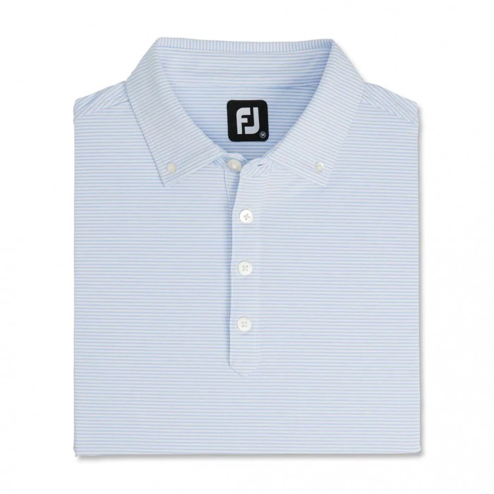 Heather Sky / White Men\'s Footjoy Feeder Stripe Lisle Buttondown Collar Shirts | US-63579FE