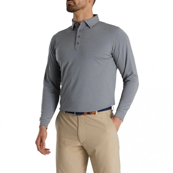 Heather Smoke / Heather Grey Men's Footjoy Feeder Stripe Jersey Buttondown Collar Shirts | US-83942I