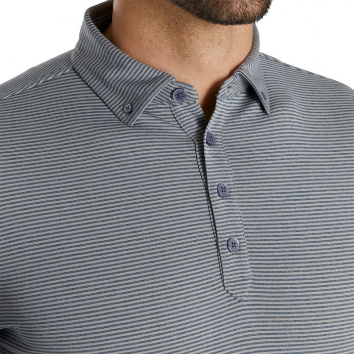 Heather Smoke / Heather Grey Men's Footjoy Feeder Stripe Jersey Buttondown Collar Shirts | US-83942I