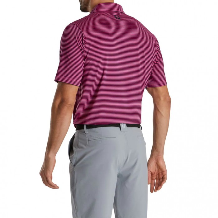 Hot Pink / Black Men's Footjoy Lisle Feeder Stripe Self Collar Shirts | US-94521JB
