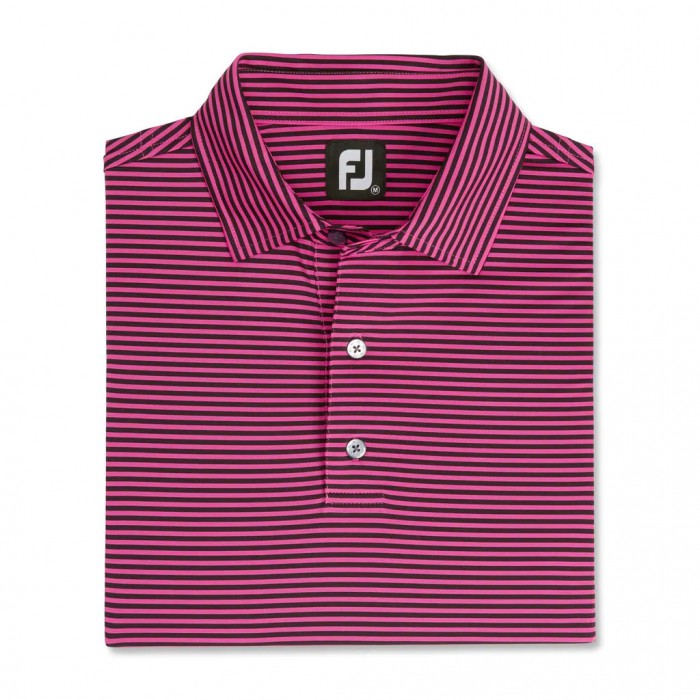 Hot Pink / Black Men\'s Footjoy Lisle Feeder Stripe Self Collar Shirts | US-94521JB