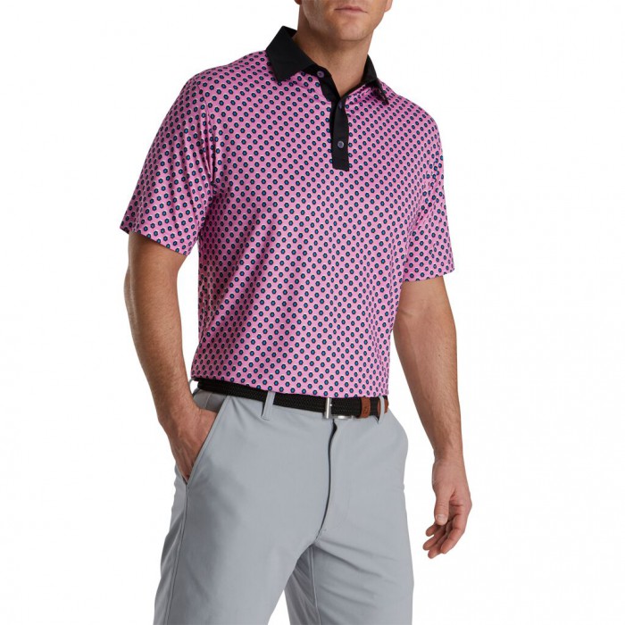 Hot Pink Men's Footjoy Geometric Print Lisle Self Collar Shirts | US-15206UQ