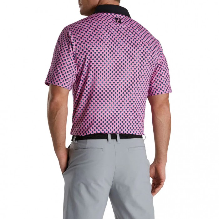 Hot Pink Men's Footjoy Geometric Print Lisle Self Collar Shirts | US-15206UQ