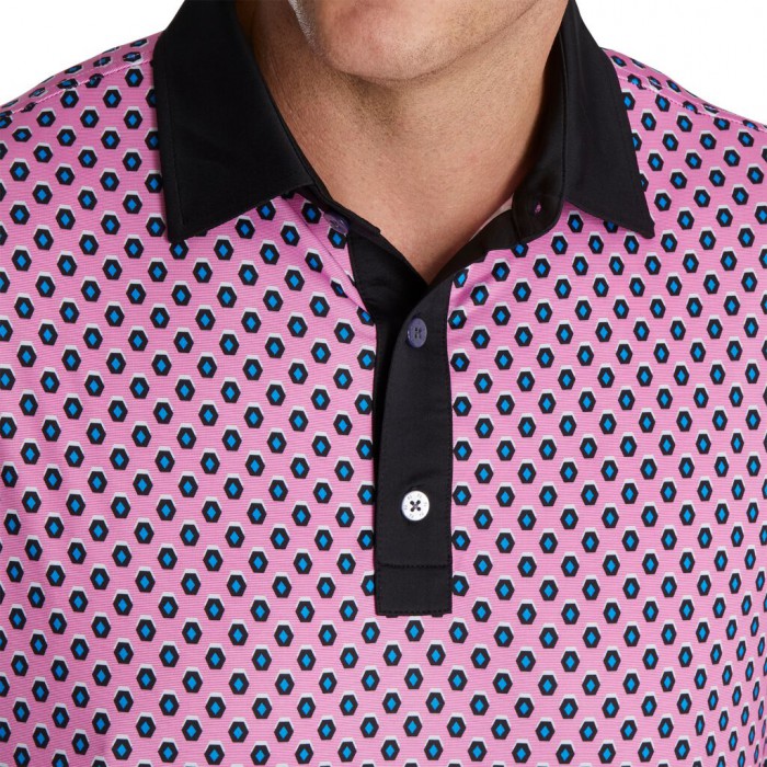 Hot Pink Men's Footjoy Geometric Print Lisle Self Collar Shirts | US-15206UQ