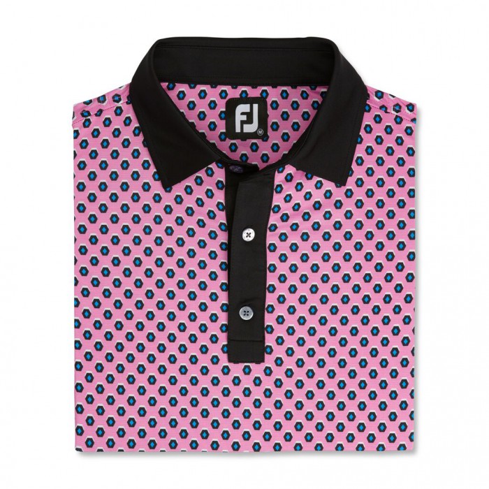 Hot Pink Men\'s Footjoy Geometric Print Lisle Self Collar Shirts | US-15206UQ