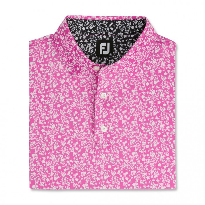 Hot Pink / White / Black Men\'s Footjoy Floral Vines Lisle Print Self Collar Shirts | US-81739DG