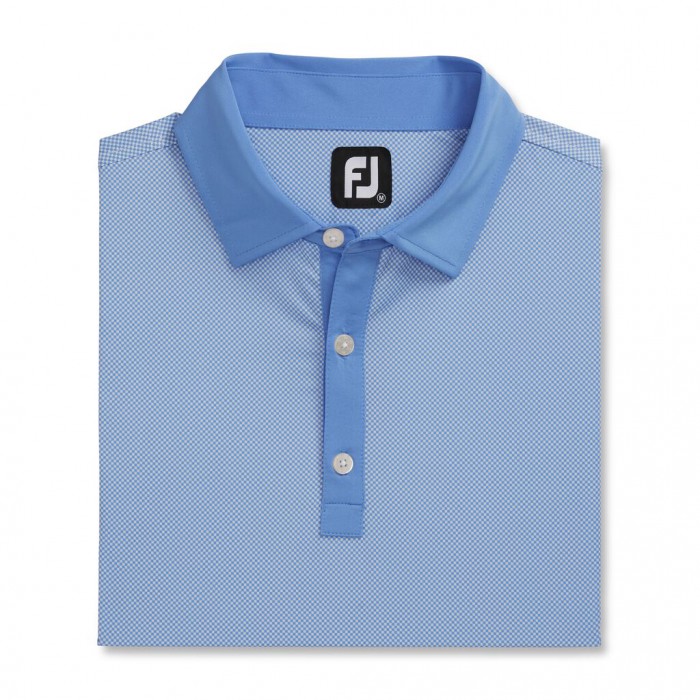 Lagoon / White Men\'s Footjoy Stretch Lisle Mini Check Print Shirts | US-58170ST