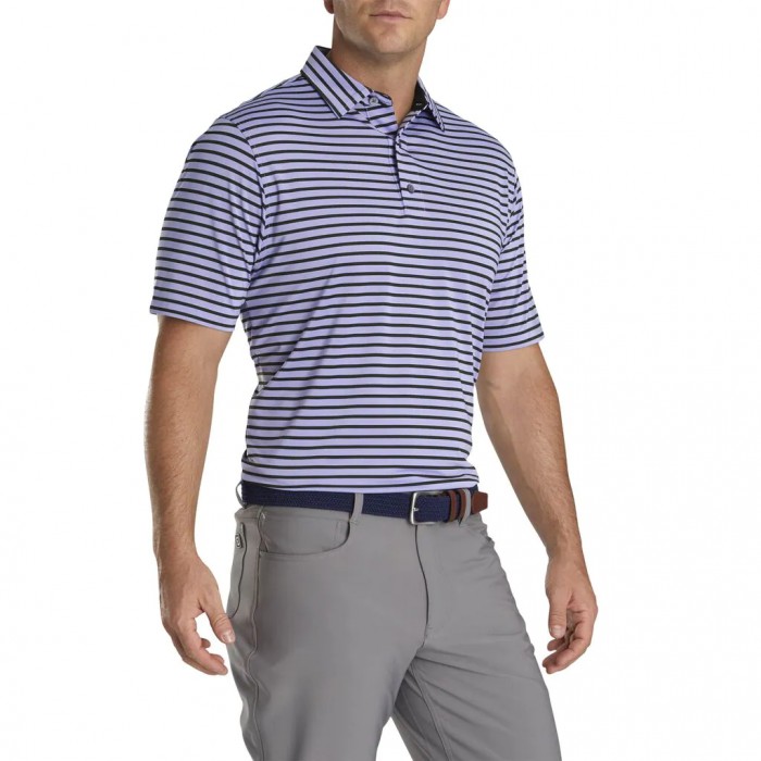 Lavender / Black Men's Footjoy Lisle 2-Color Stripe Self Collar Shirts | US-89251UH