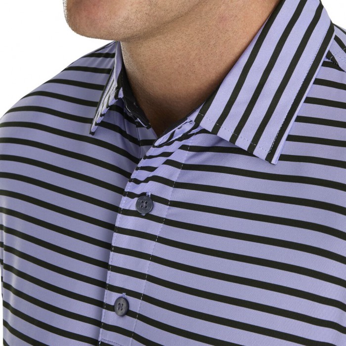 Lavender / Black Men's Footjoy Lisle 2-Color Stripe Self Collar Shirts | US-89251UH