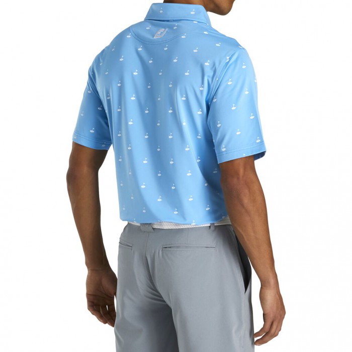 Light Blue Men's Footjoy Athletic Fit Lisle Golf Print Self Collar Shirts | US-72365LY