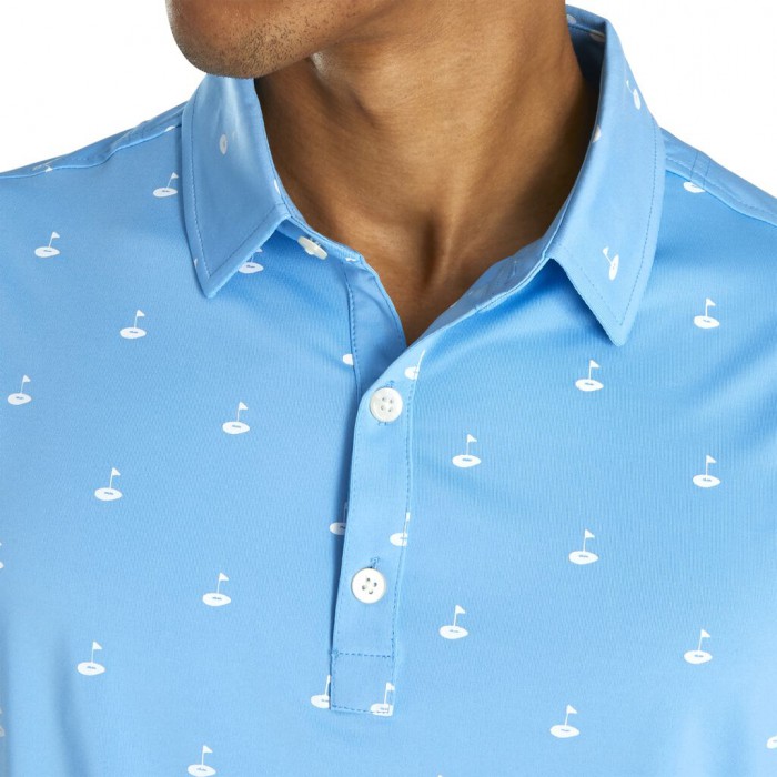 Light Blue Men's Footjoy Athletic Fit Lisle Golf Print Self Collar Shirts | US-72365LY