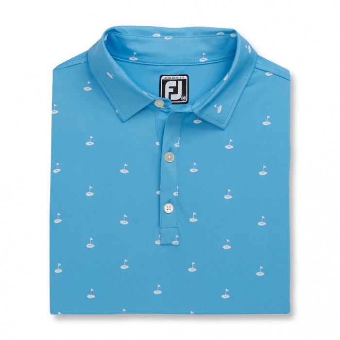 Light Blue Men\'s Footjoy Athletic Fit Lisle Golf Print Self Collar Shirts | US-72365LY