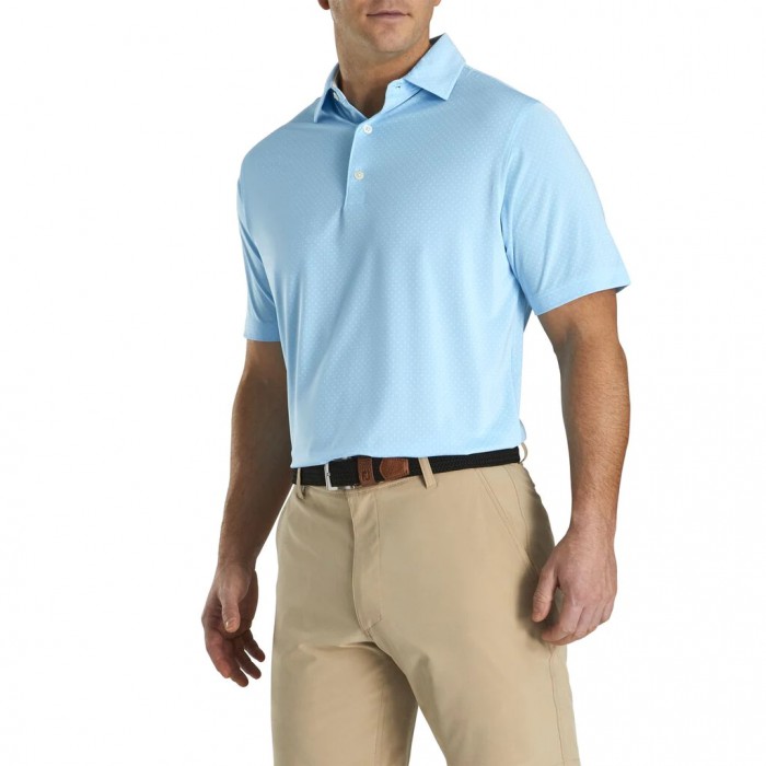 Light Blue Men's Footjoy Stretch Lisle Dot Print Self Collar Shirts | US-03425MQ