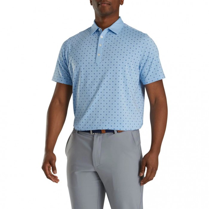 Light Blue / Navy Men's Footjoy Athletic Fit Deco Print Self Collar Shirts | US-04215MU