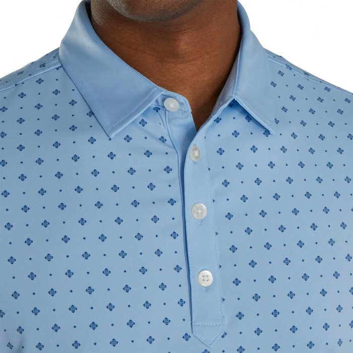 Light Blue / Navy Men's Footjoy Athletic Fit Deco Print Self Collar Shirts | US-04215MU