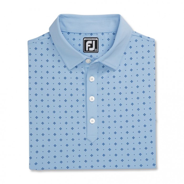 Light Blue / Navy Men\'s Footjoy Athletic Fit Deco Print Self Collar Shirts | US-04215MU