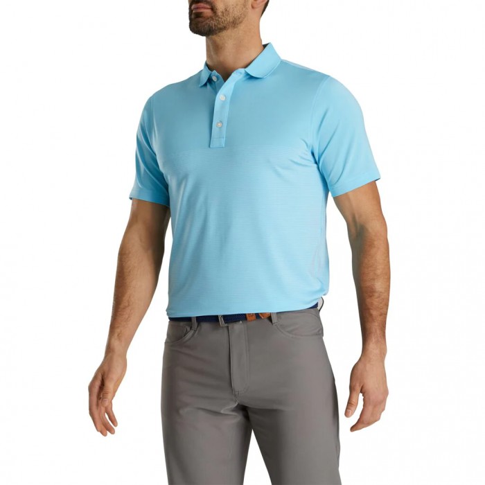 Light Blue / White Men's Footjoy Lisle Engineered Pin Stripe Self Collar Shirts | US-71894WN
