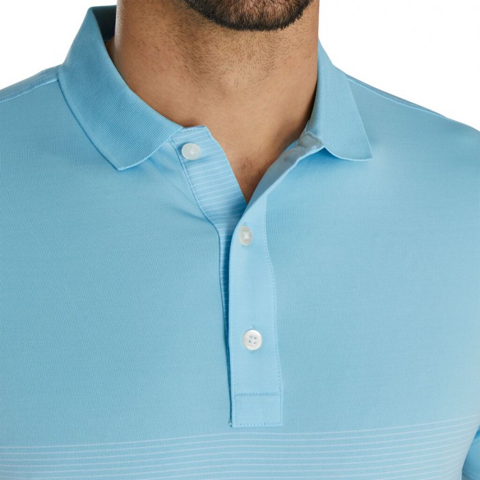 Light Blue / White Men's Footjoy Lisle Engineered Pin Stripe Self Collar Shirts | US-71894WN