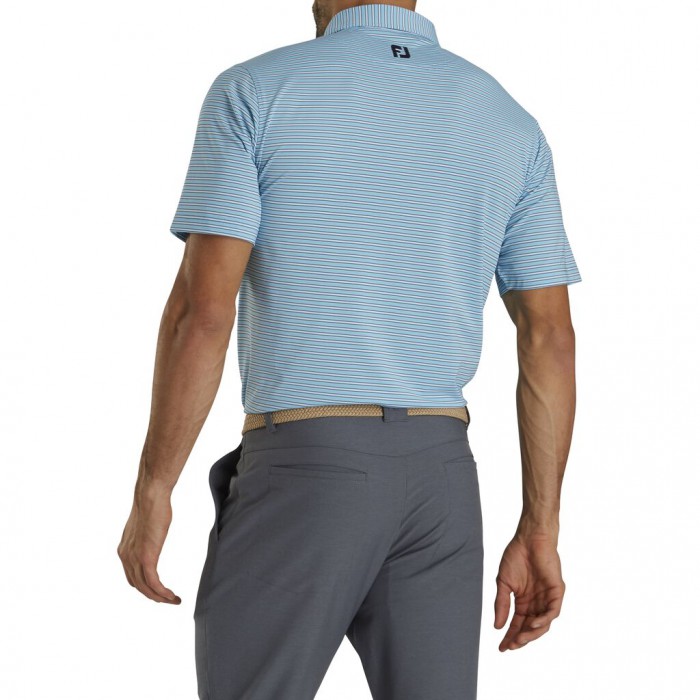 Light Blue / White / Navy Men's Footjoy Stretch Lisle Pinstripe Shirts | US-08724PS