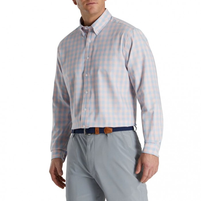 Light Pink / Mist Men's Footjoy Gingham Stretch Cotton Shirts | US-56073GT