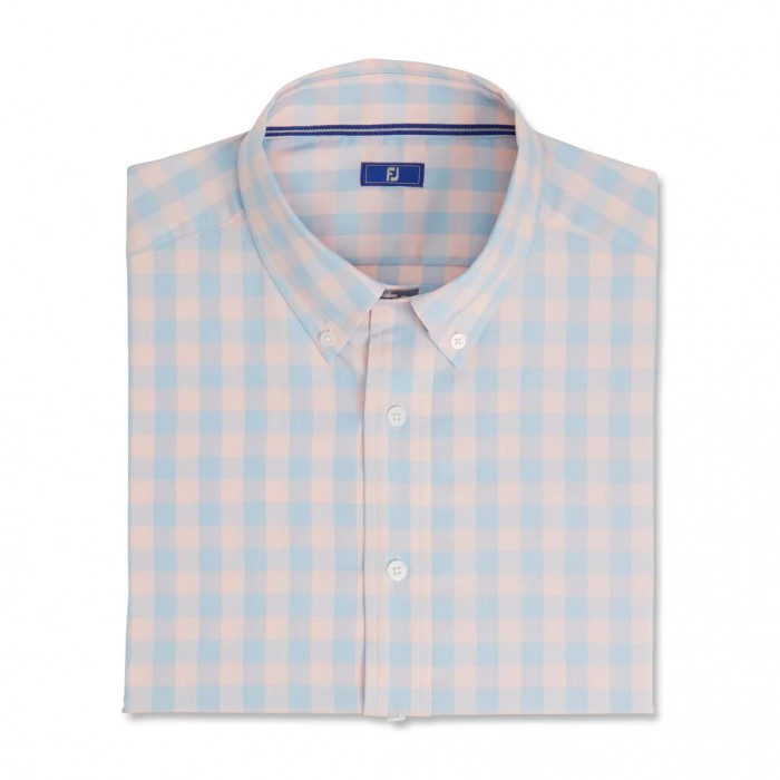 Light Pink / Mist Men\'s Footjoy Gingham Stretch Cotton Shirts | US-56073GT