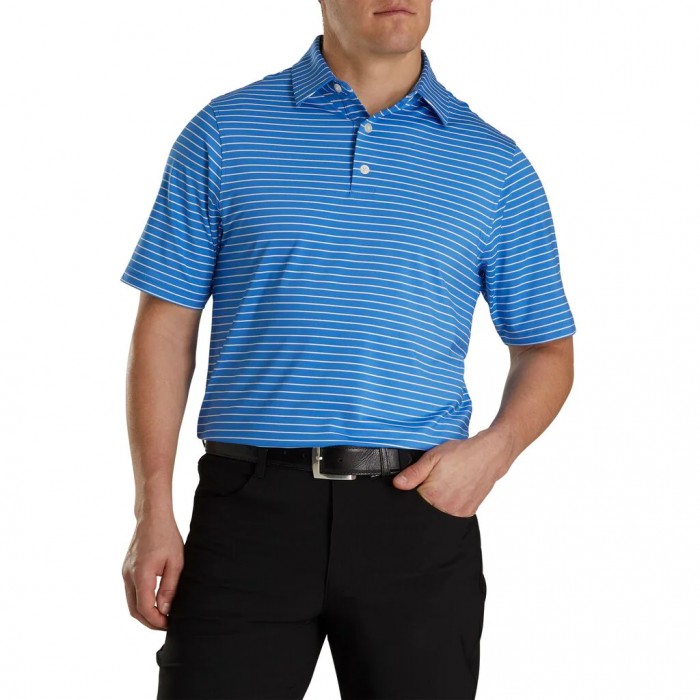 Marine / White Men's Footjoy Athletic Fit Classic Stripe Self Collar Shirts | US-34720RH