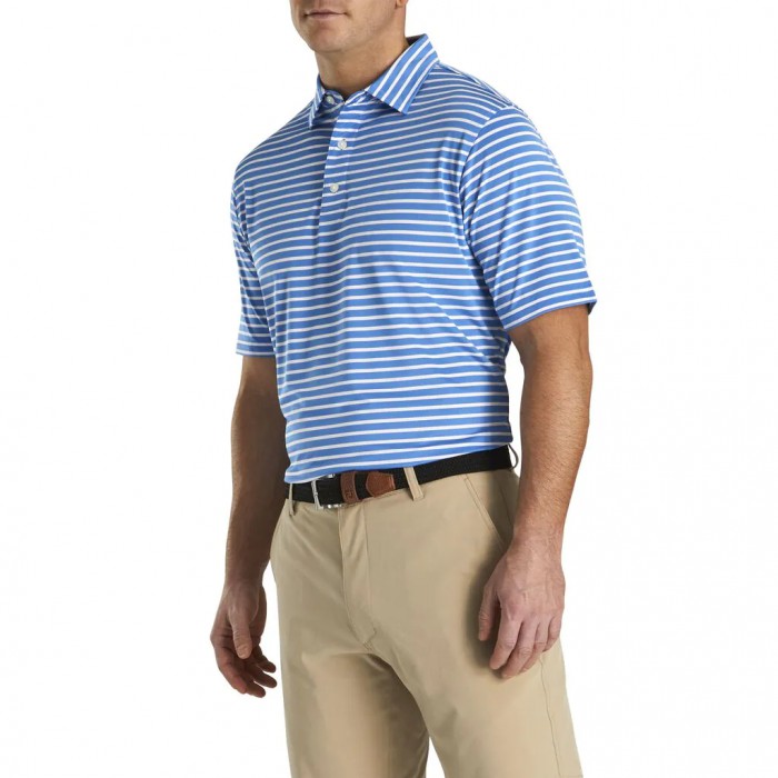 Marine / White Men's Footjoy Lisle 2-Color Stripe Self Collar Shirts | US-41702ZS