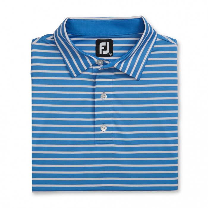 Marine / White Men\'s Footjoy Lisle 2-Color Stripe Self Collar Shirts | US-41702ZS