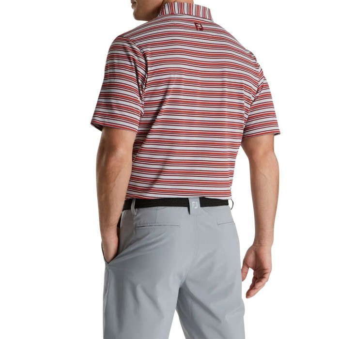 Merlot / Grey / White / Chili Men's Footjoy Multi-Stripe Stretch Pique Self Collar Shirts | US-98175