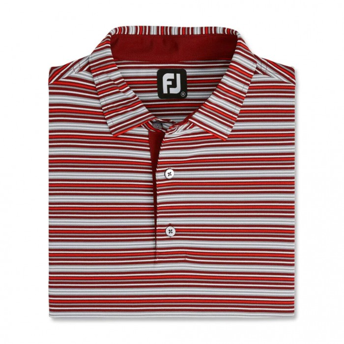 Merlot / Grey / White / Chili Men\'s Footjoy Multi-Stripe Stretch Pique Self Collar Shirts | US-98175