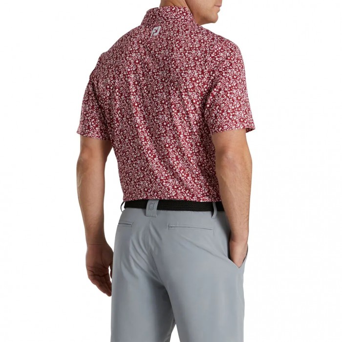 Merlot / White / Grey Men's Footjoy Floral Vines Lisle Print Self Collar Shirts | US-26351DN