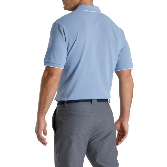 Mist Blue Men's Footjoy Pique Tipped Polo Shirts | US-63592QS