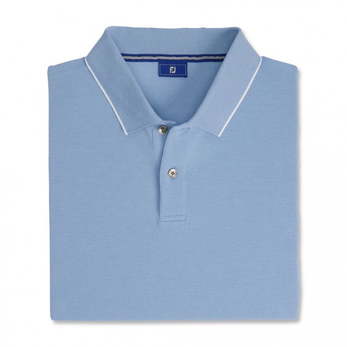 Mist Blue Men\'s Footjoy Pique Tipped Polo Shirts | US-63592QS