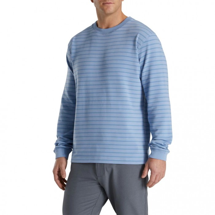 Mist / Wedgewood Men's Footjoy Jersey Fleece Striped Crewneck Jacket | US-21087PT