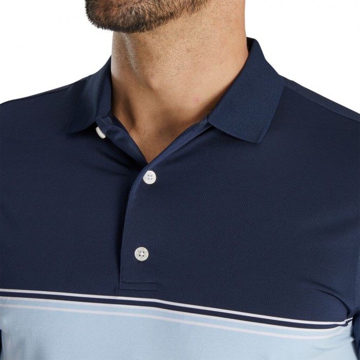 Navy / Heather Sky / White Men's Footjoy Color Block Lisle Knit Collar Shirts | US-20716KP