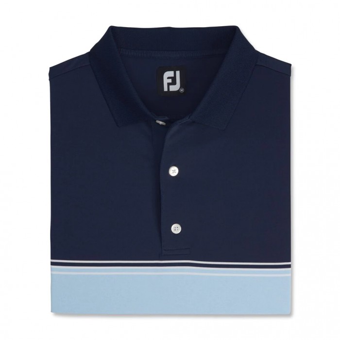 Navy / Heather Sky / White Men\'s Footjoy Color Block Lisle Knit Collar Shirts | US-20716KP