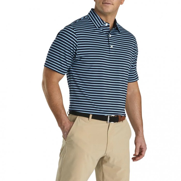 Navy / Light Blue Men's Footjoy Lisle 2-Color Stripe Self Collar Shirts | US-23487XQ